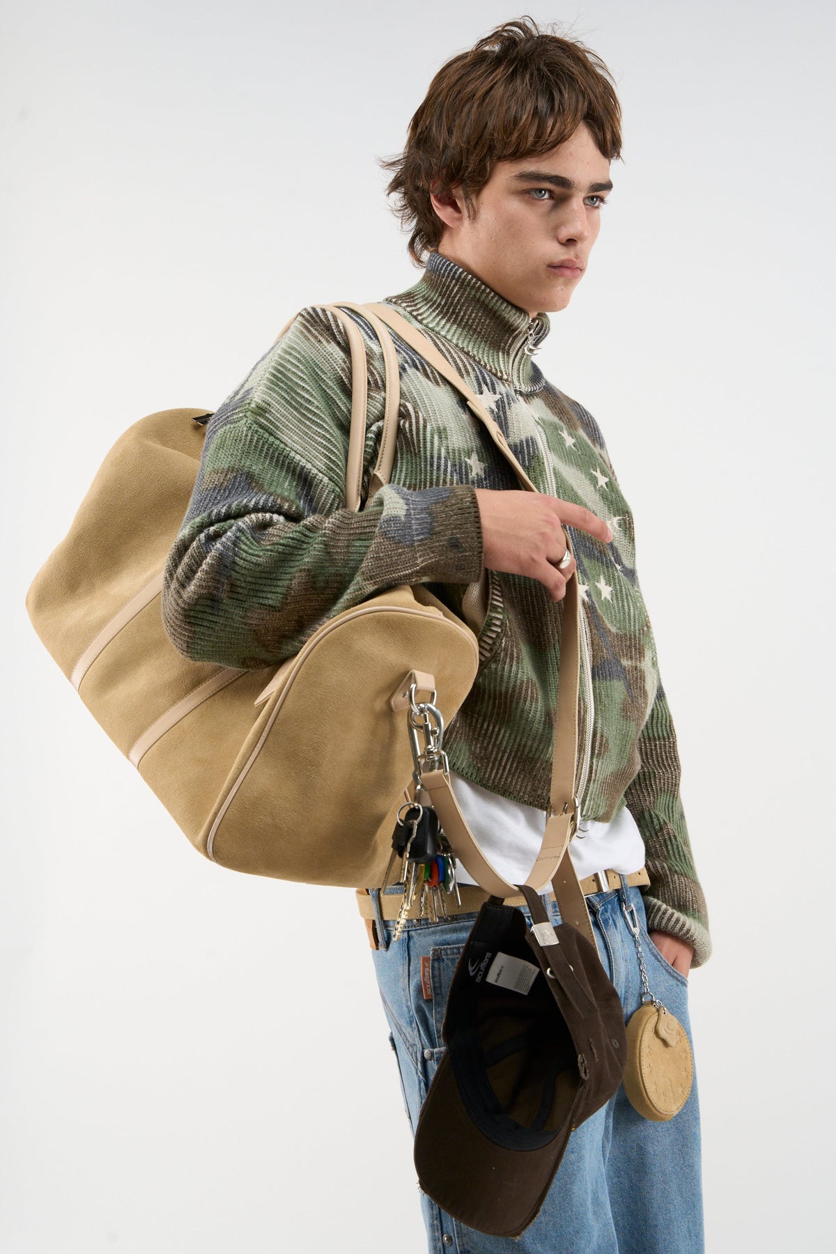Suede Ecru Duffle Bag