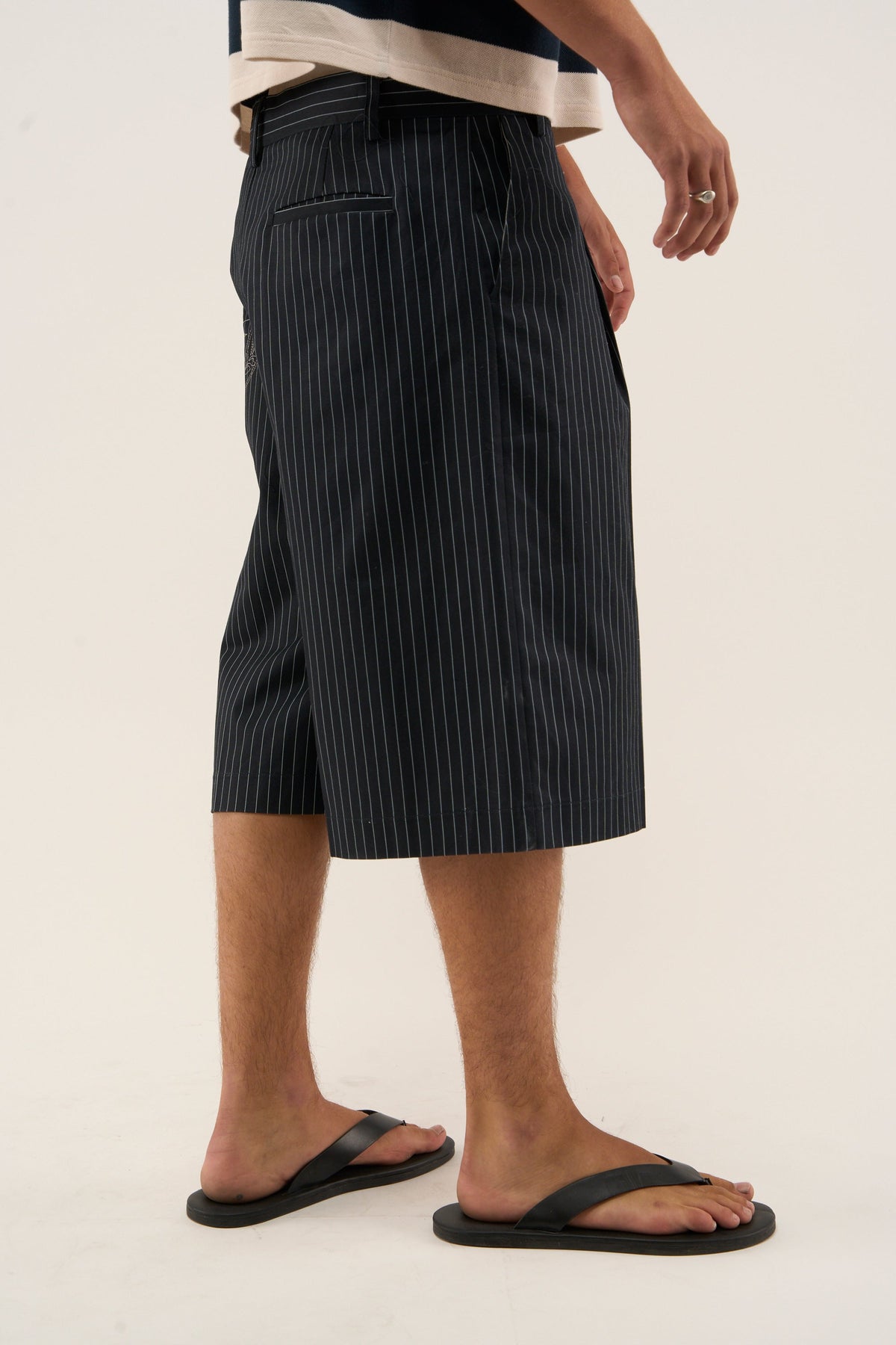 Maison Navy Pinstripe Shorts