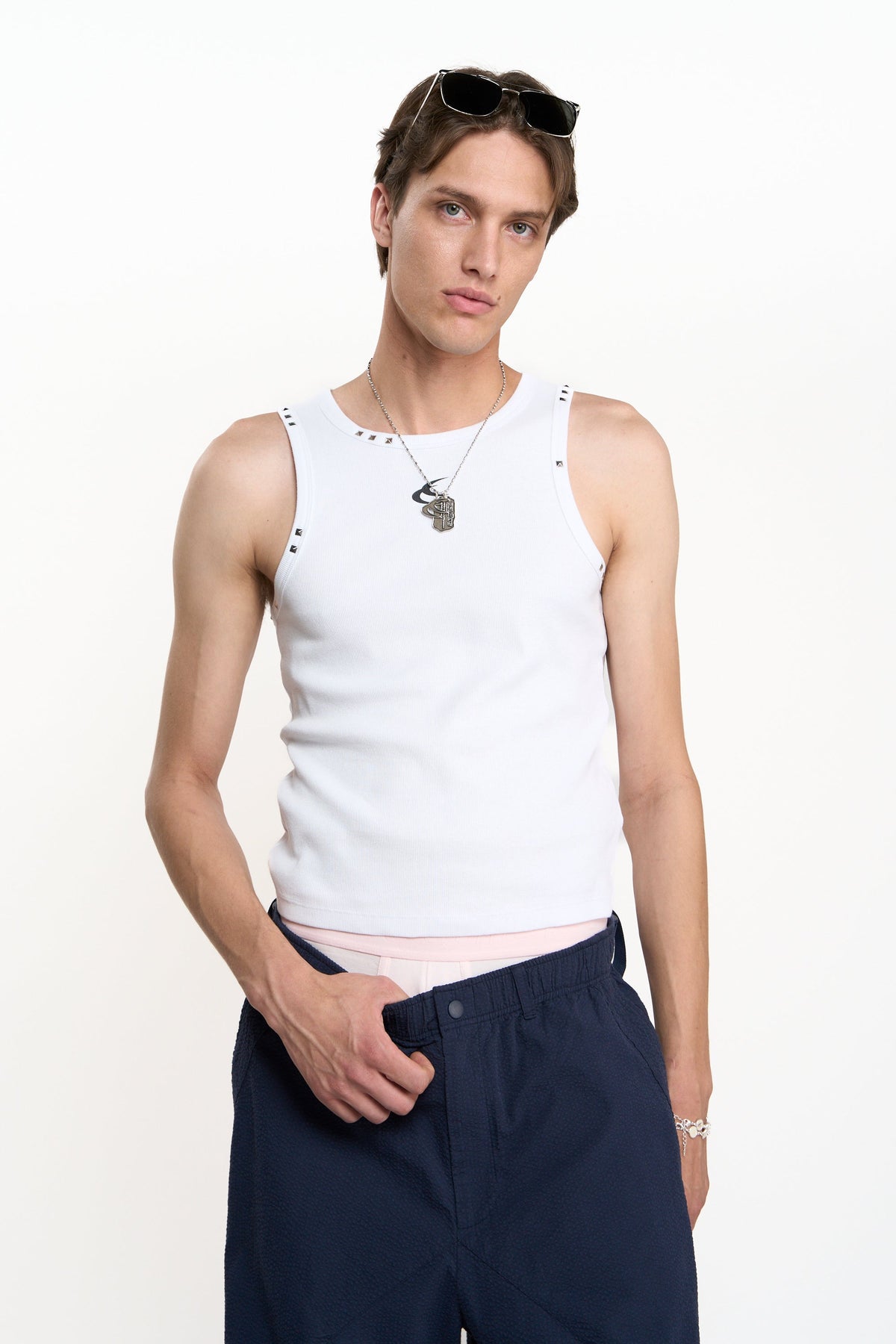 Studded White Tank Top