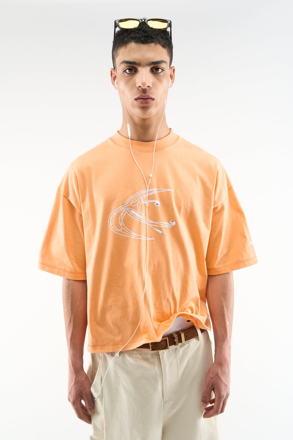 Earphones Orange T-Shirt
